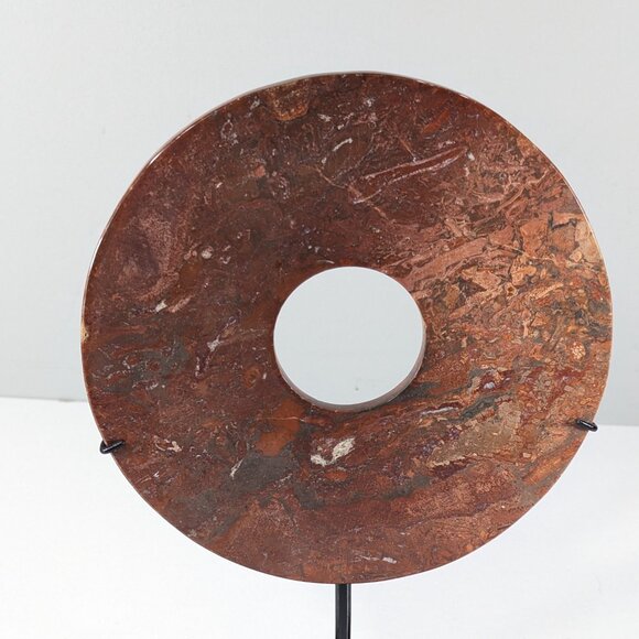 Red stone Bi Disc on metal Stand, hand polished decorative Asian home decor - Picture 2 of 13